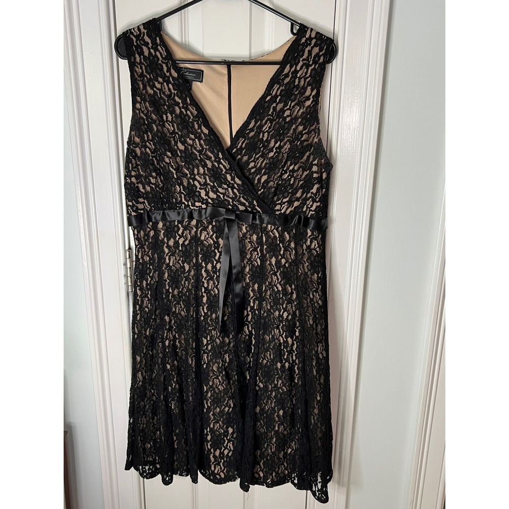 Dressbarn Collection Black Lace Tan Lining Sleeveless V-Neck Cocktail Dress 12